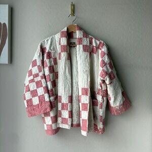 Potters Daughter Antique 1890s Double Irish Chain Quilt Kimono Jacket Red White